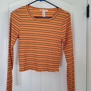 Women's Striped Long Leeve Cropped Shirt